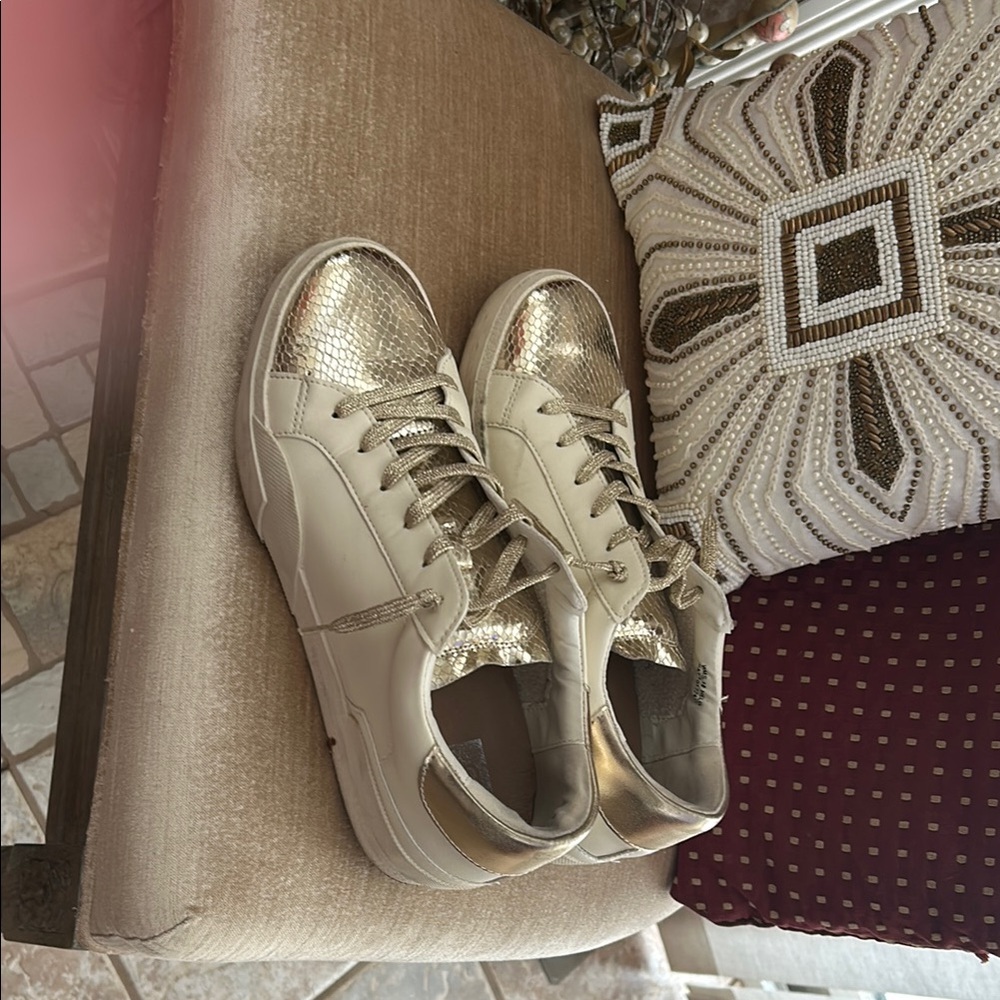 Gold and White Women's Sneakers